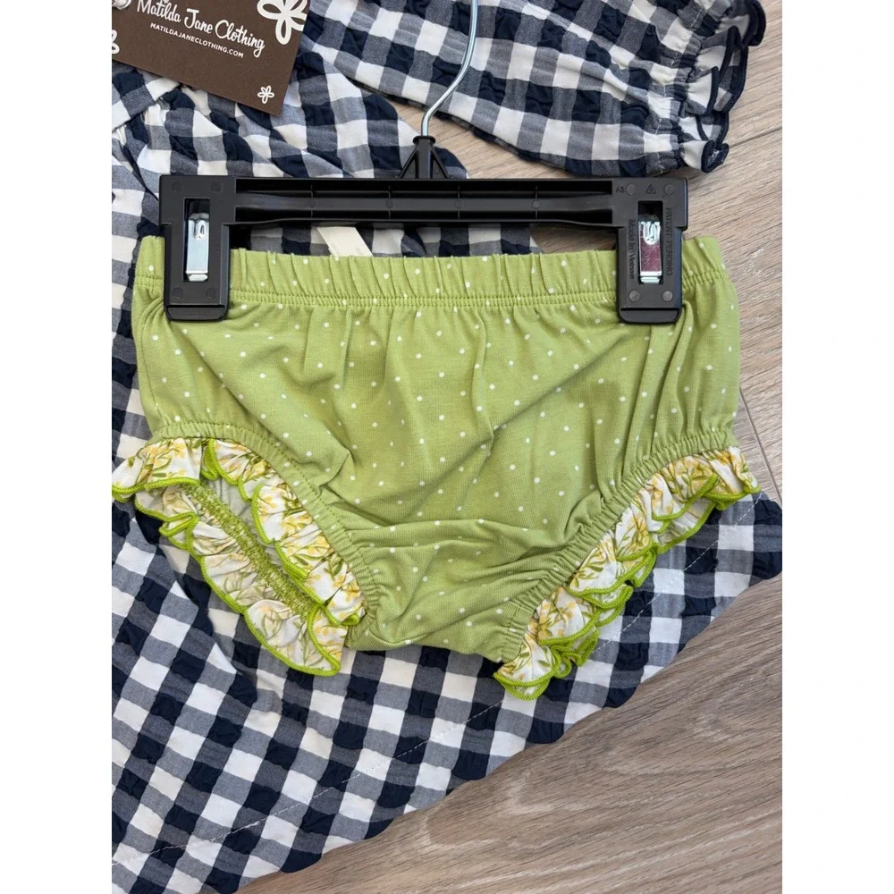 Matilda Jane Enchanted Garden Gingham & Giggles Dress Bloomers Set Navy 12-18M
